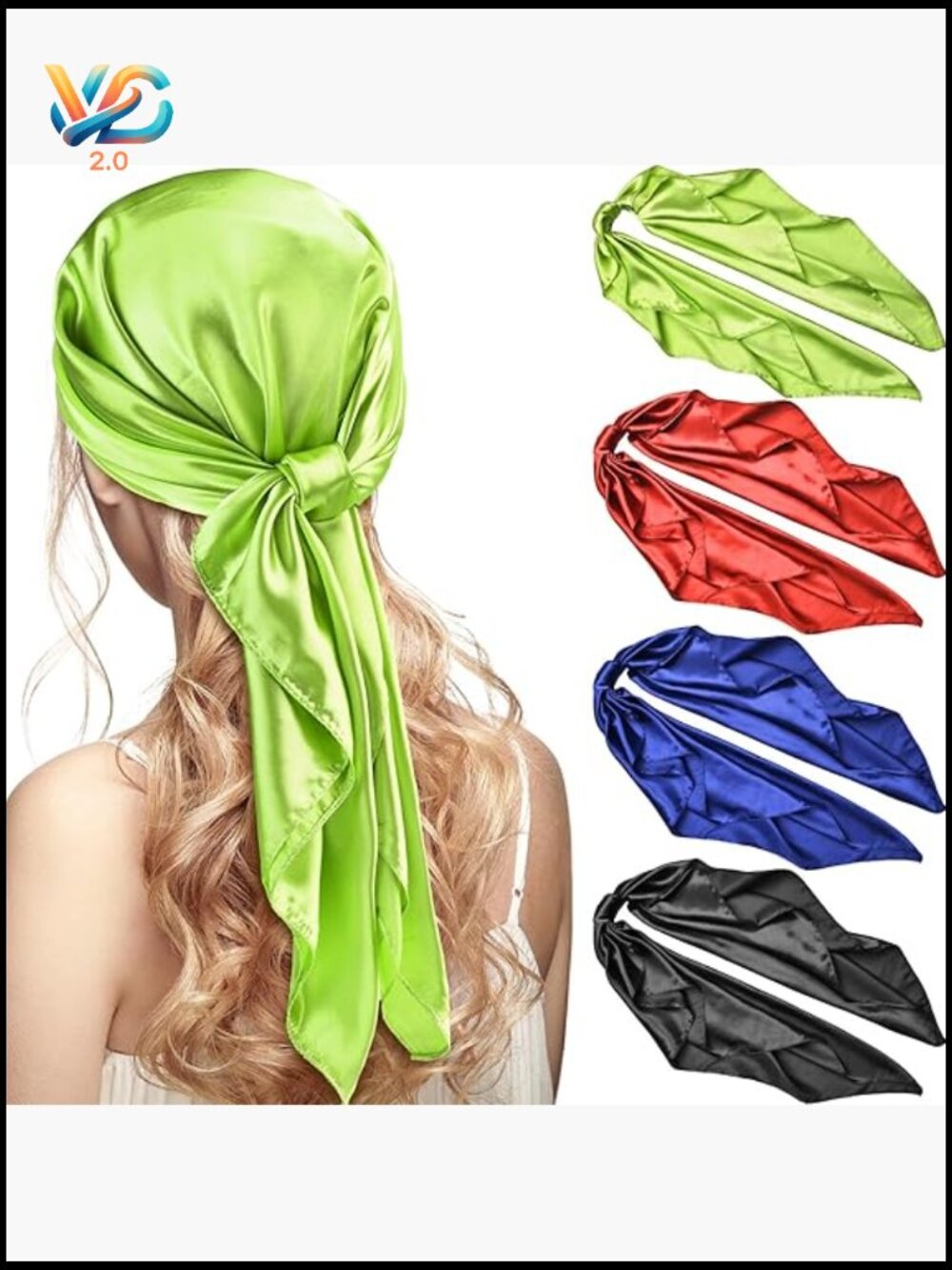 Vintage Satin Large Bandana Square Scarf for Hair Wrap - 35 Inch